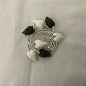 Vintage Elegant Black and White Leaf Brooch